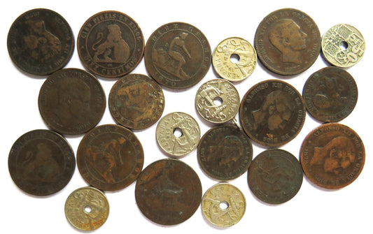 A Small Collection of Old Coins From Spain 19th-20thC image 1