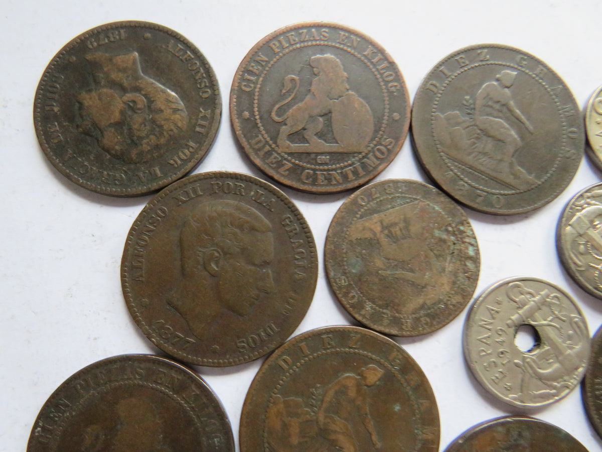 A Small Collection of Old Coins From Spain 19th-20thC