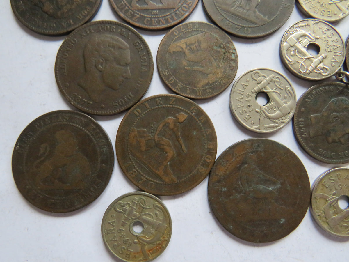 A Small Collection of Old Coins From Spain 19th-20thC