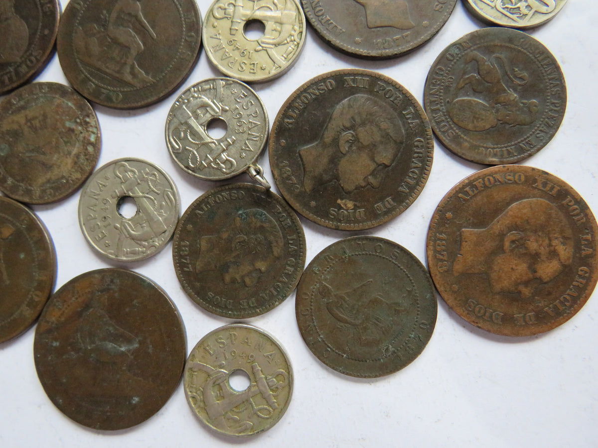 A Small Collection of Old Coins From Spain 19th-20thC