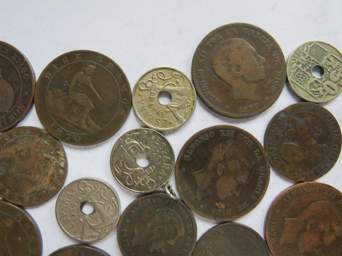 A Small Collection of Old Coins From Spain 19th-20thC
