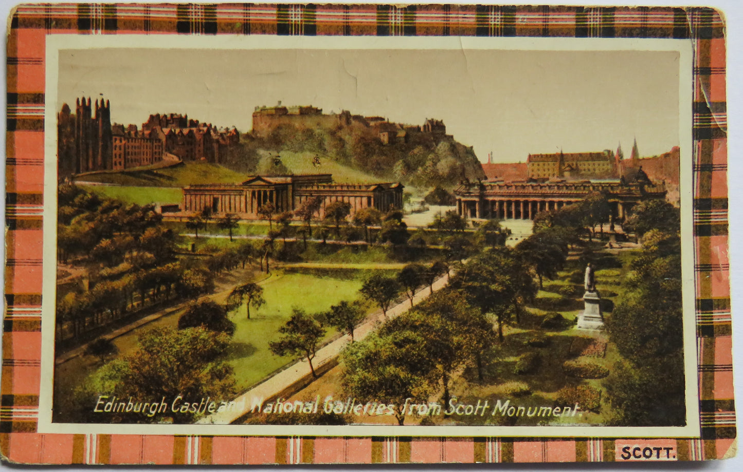 Vintage Postcard of Edinburgh Castle and National Galleries From Scott Monument