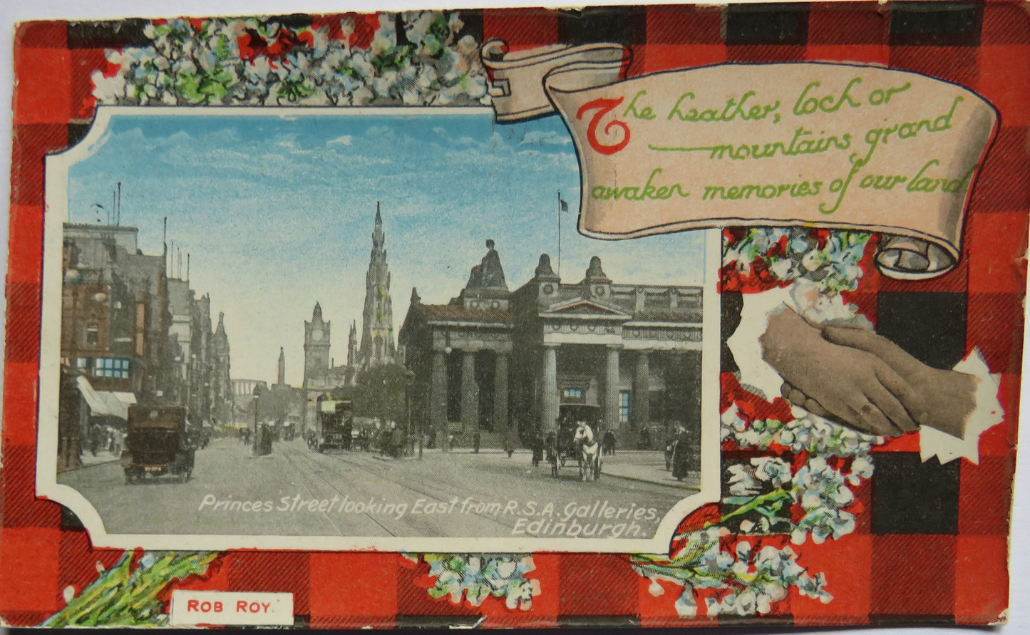 Vintage Postcard of Princess Street Edinburgh Rob Roy Tartan
