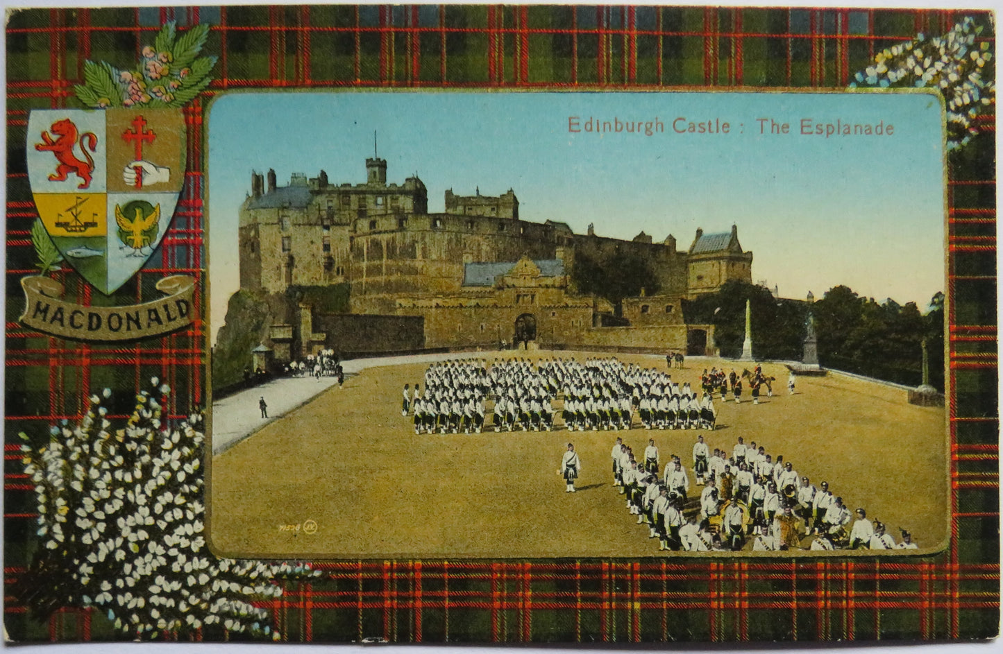Vintage Postcard of Edinburgh Castle, The Esplanade MacDonald Tartan