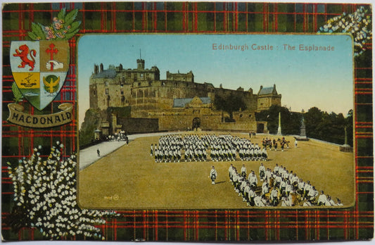 Vintage Postcard of Edinburgh Castle, The Esplanade MacDonald Tartan