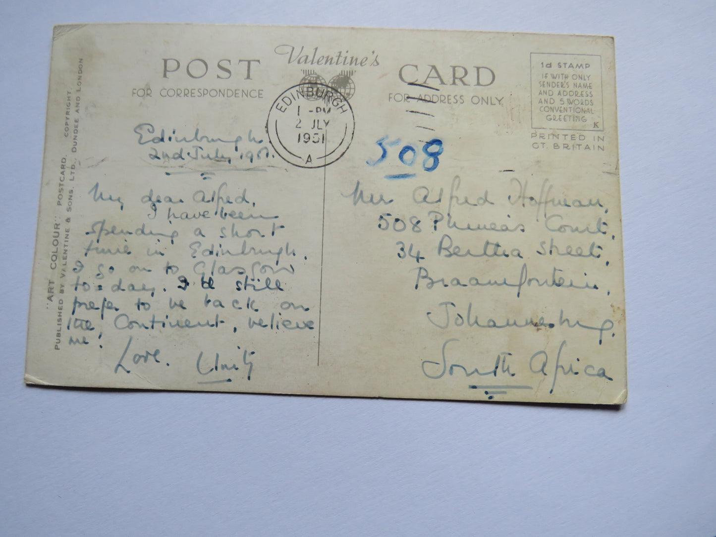 Vintage Postcard of The Palace of Holyroodhouse, Edinburgh 1951