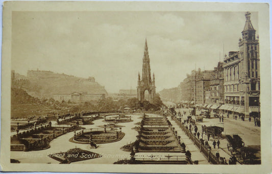 Vintage Postcard of Princess Street and Scott Monument Edinburgh