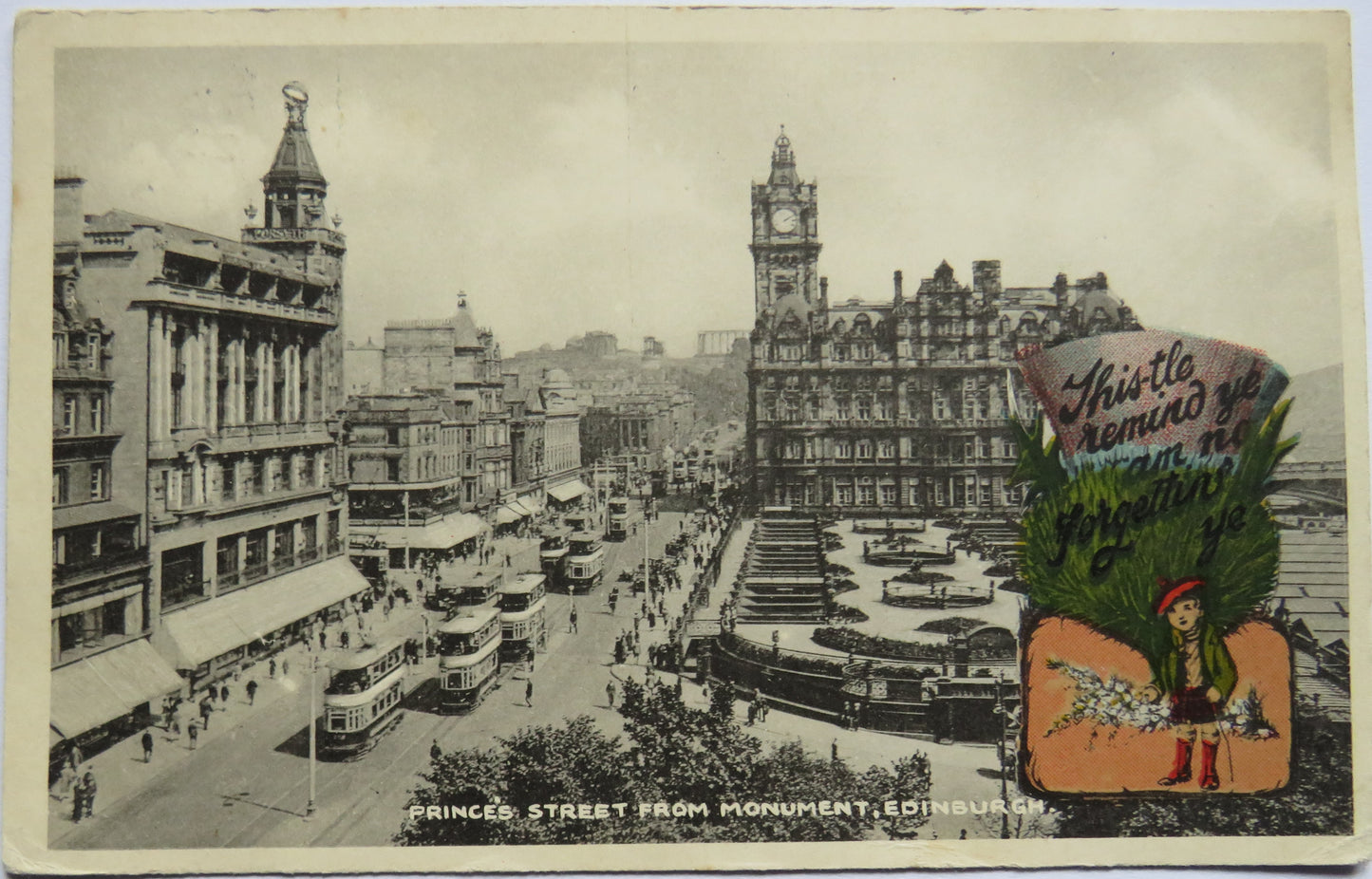 Vintage Postcard of Princess Street From Monument, Edinburgh 1928