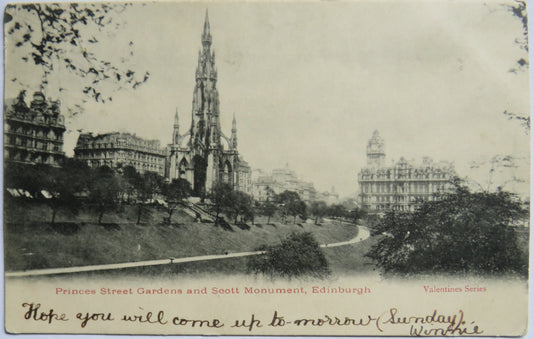 Vintage Postcard of Princess Street Gardens and Scott Monument Edinburgh 1906