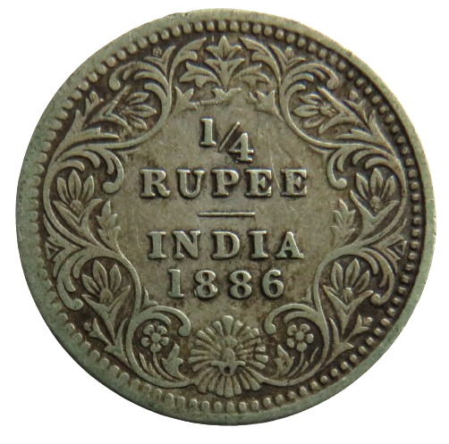 1886 Queen Victoria India Silver 1/4 Rupee Coin