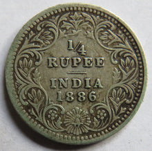 Load image into Gallery viewer, 1886 Queen Victoria India Silver 1/4 Rupee Coin
