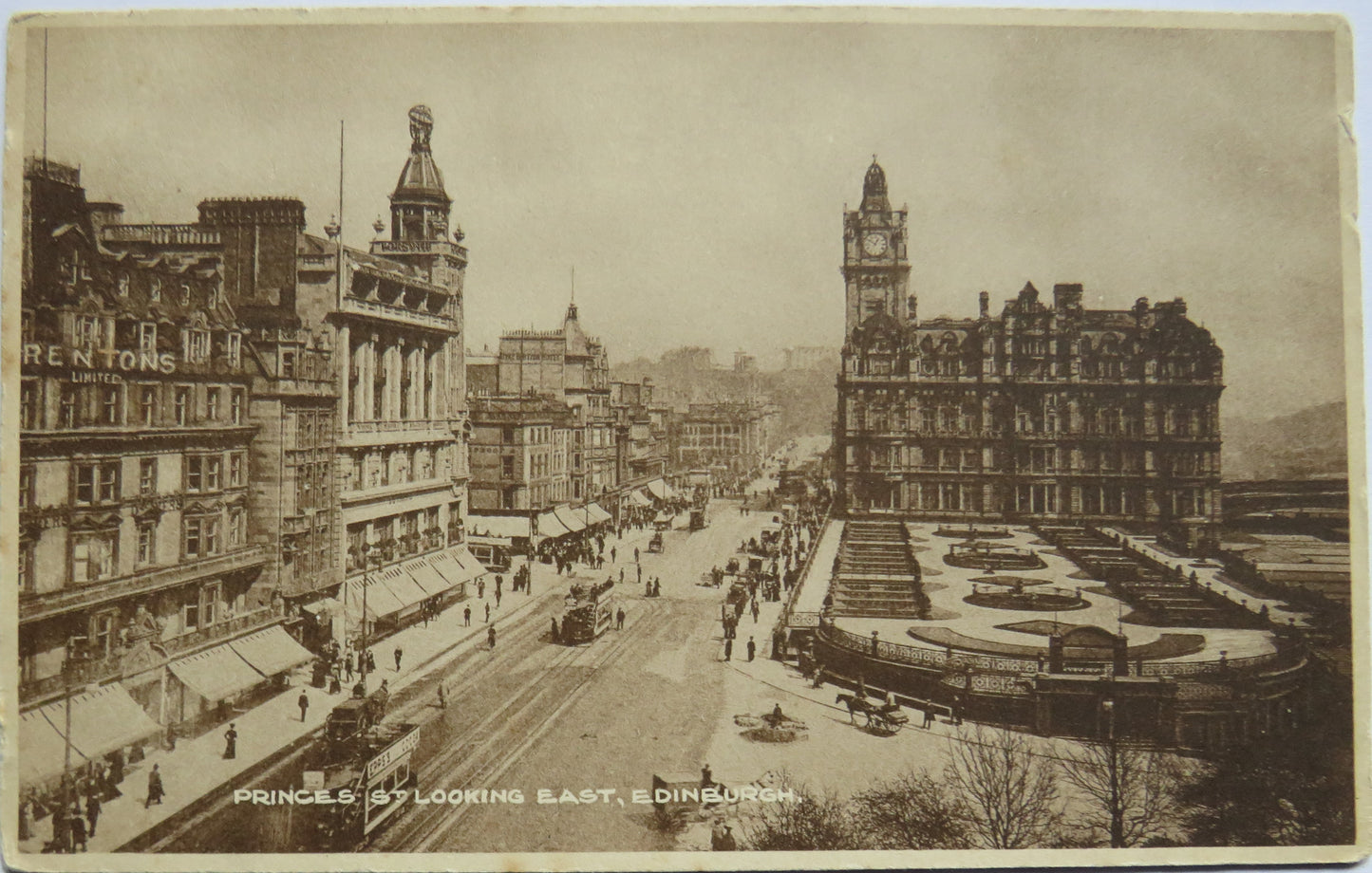 Vintage Postcard of Princess St Looking East, Edinburgh