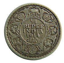 Load image into Gallery viewer, 1914 King George V India Silver 1/4 Rupee Coin
