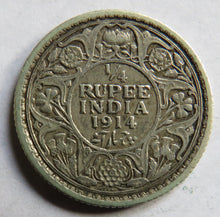 Load image into Gallery viewer, 1914 King George V India Silver 1/4 Rupee Coin
