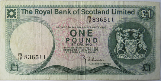 1976 The Royal Bank of Scotland £1 One Pound Banknote