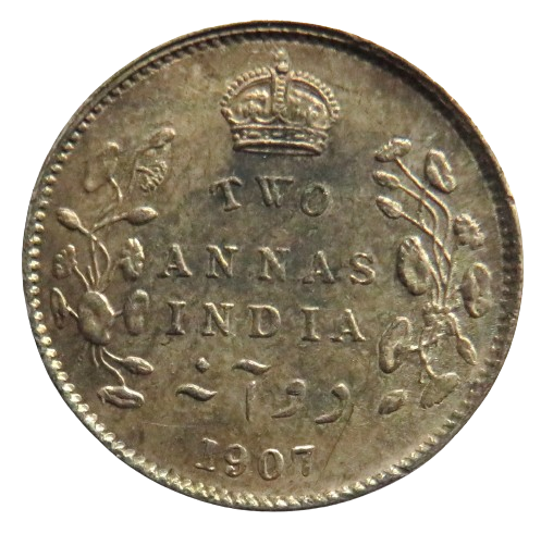 1907 King Edward VII India Silver 2 Annas Coin High Grade