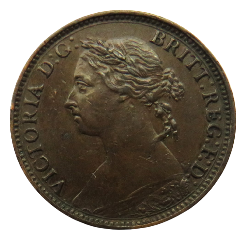 1885 Queen Victoria Bun Head Farthing Coin - Great Britain