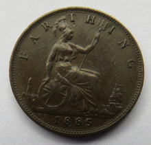 Load image into Gallery viewer, 1885 Queen Victoria Bun Head Farthing Coin - Great Britain
