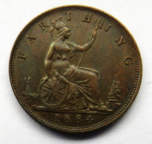 Load image into Gallery viewer, 1884 Queen Victoria Bun Head Farthing Coin Higher Grade - Great Britain
