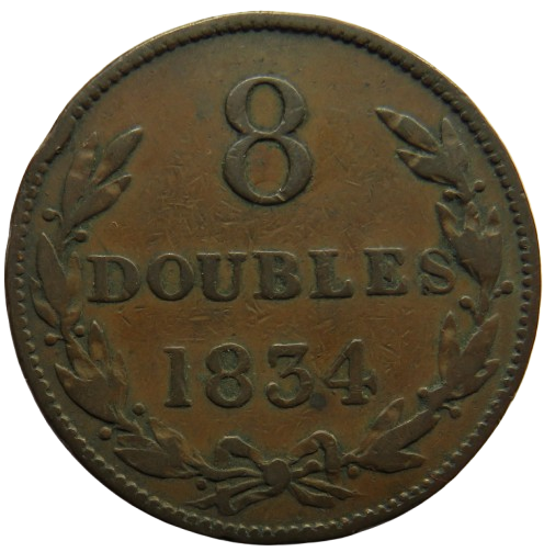 1834 Guernsey 8 Doubles Coin