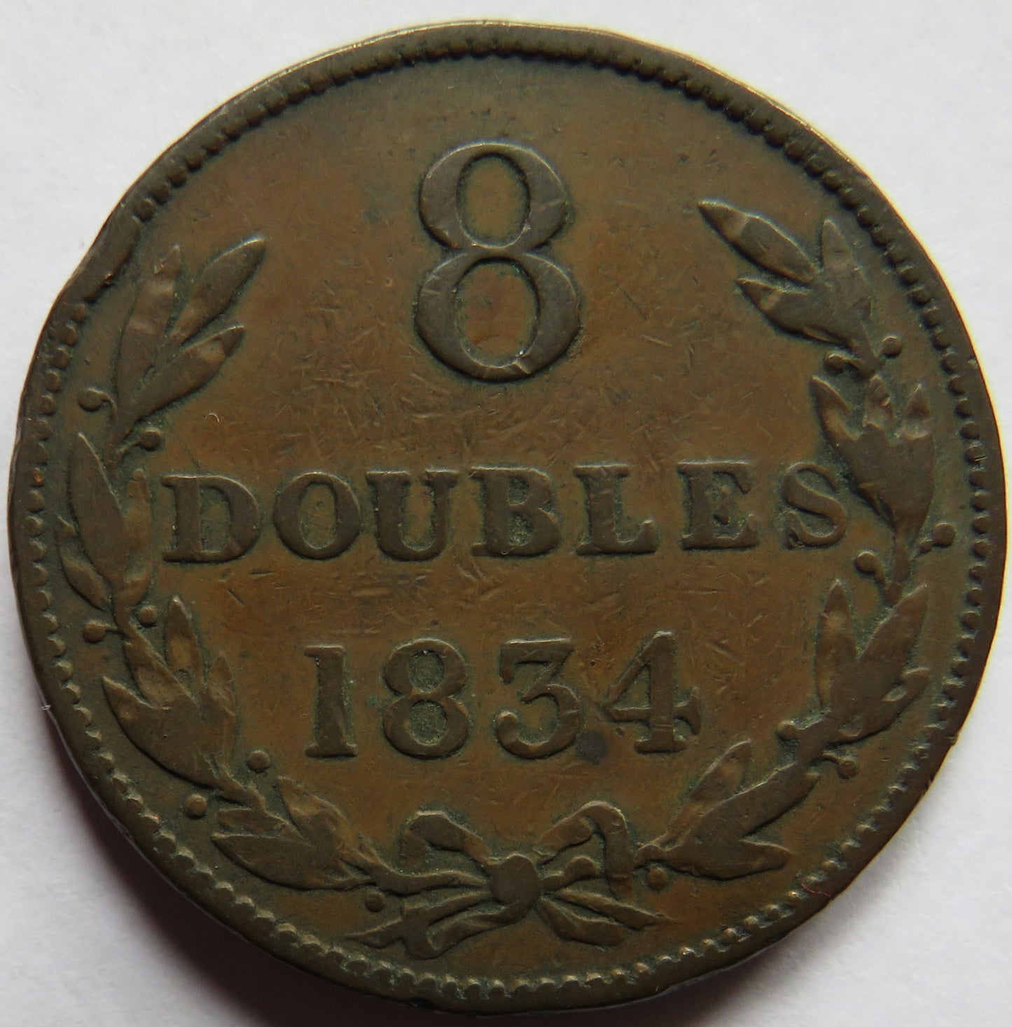 1834 Guernsey 8 Doubles Coin
