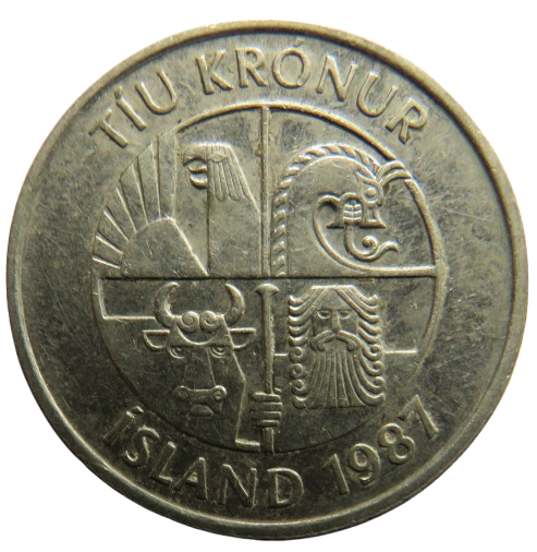 1987 Iceland 10 Kronur Coin