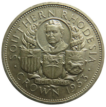 Load image into Gallery viewer, 1953 Queen Elizabeth Southern Rhodesia Silver One Crown Coin
