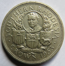 Load image into Gallery viewer, 1953 Queen Elizabeth Southern Rhodesia Silver One Crown Coin
