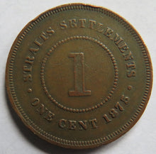 Load image into Gallery viewer, 1875 Queen Victoria Straits Settlements One Cent Coin
