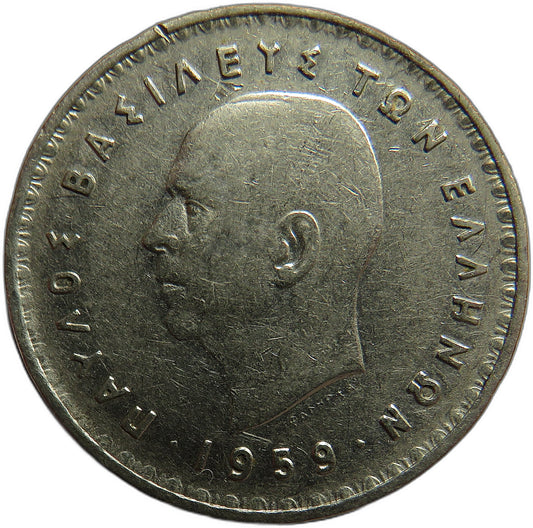 1959 Greece 10 Drachmai Coin image 1