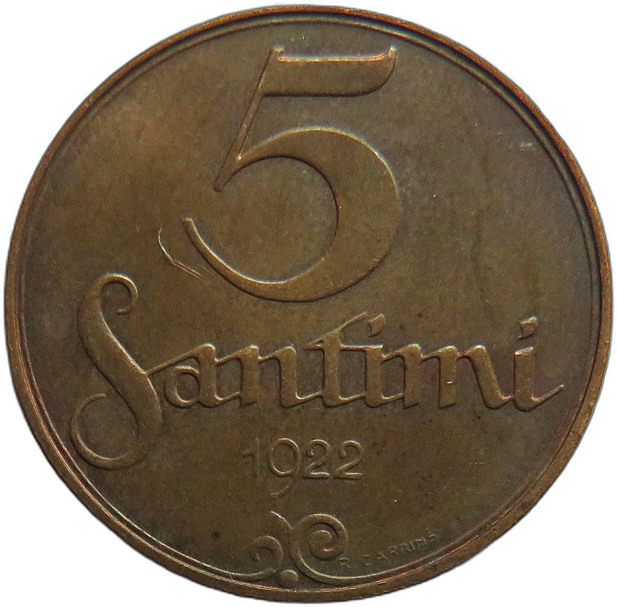 1922 Latvia 5 Santimi Coin