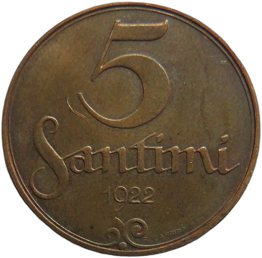 1922 Latvia 5 Santimi Coin