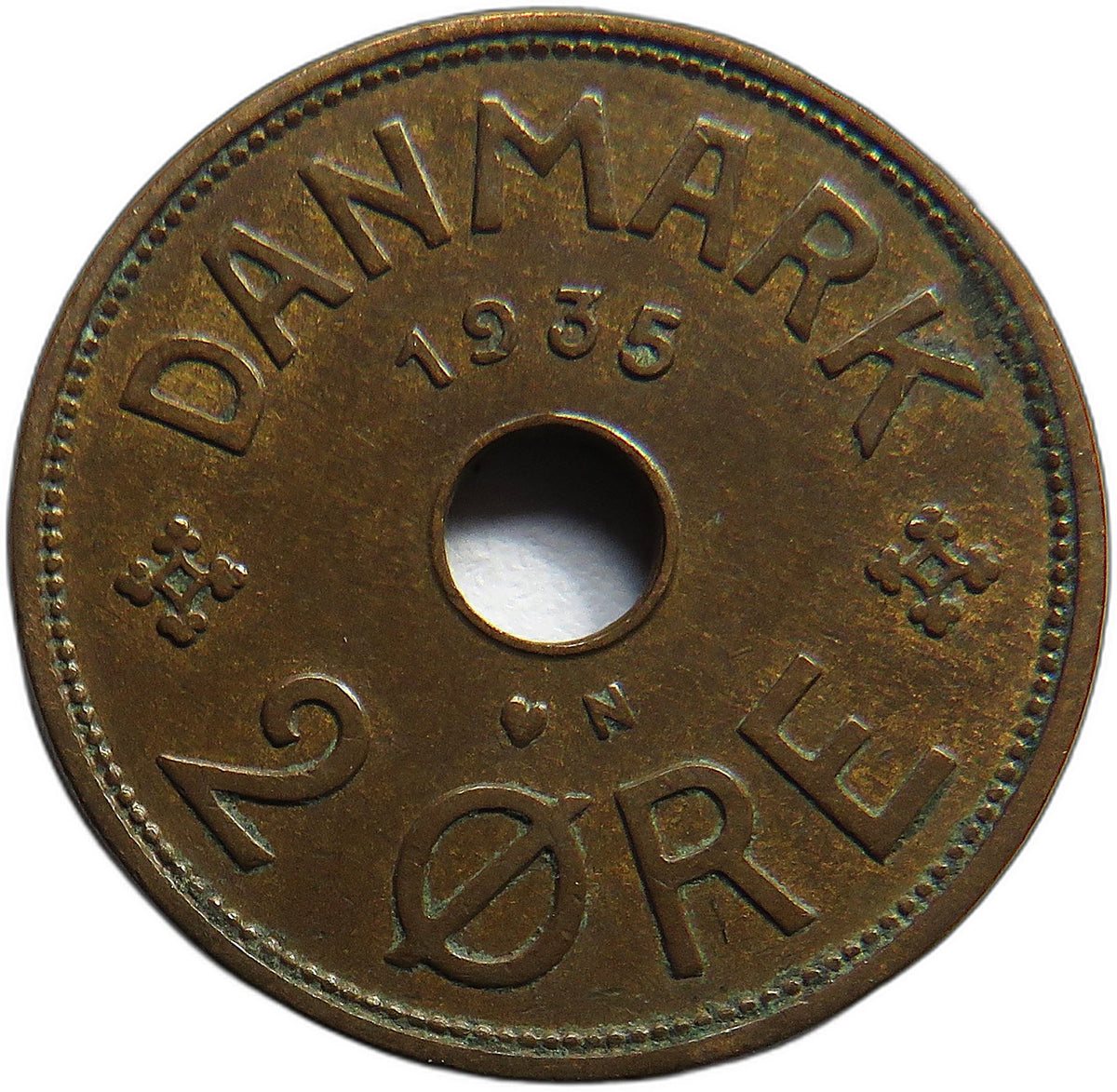 1935 Denmark 2 Ore Coin