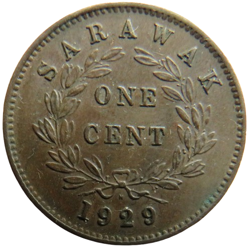 1929 Sarawak One Cent Coin Charles V. Brooke Rajah
