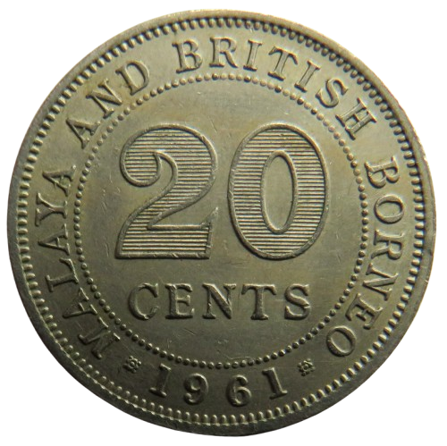 1961 Queen Elizabeth II Malaya and British Borneo 20 Cents Coin