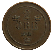 Load image into Gallery viewer, 1907 Sweden 2 Ore Coin
