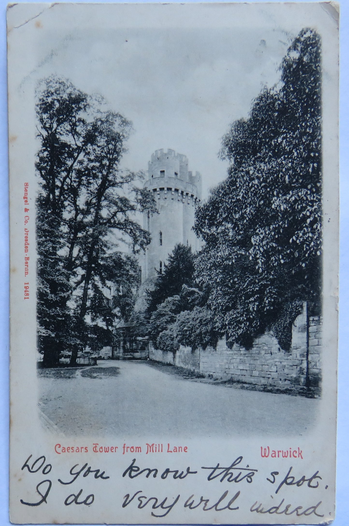 Vintage Postcard of Caesars Tower from Mill Lane, Warwick 1905