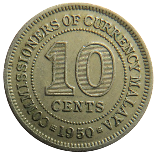 1950 King George VI Malaya 10 Cents Coin