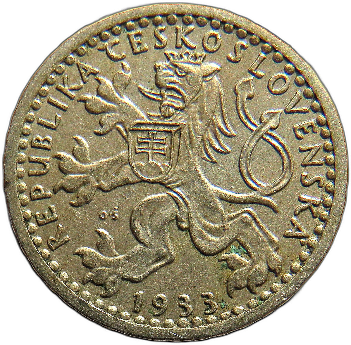 1933 Czechoslovakia 25 Haleru Coin