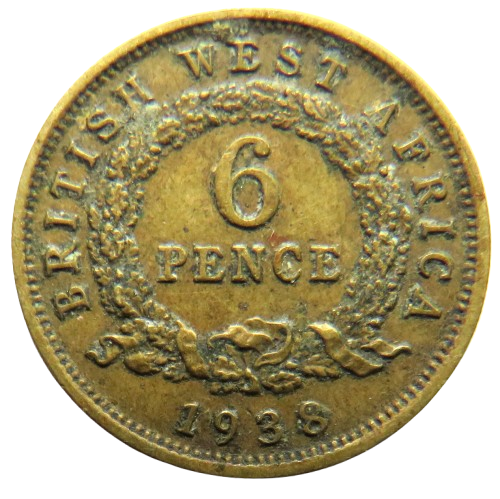 1938 British West Africa 6 Six Pence Coin