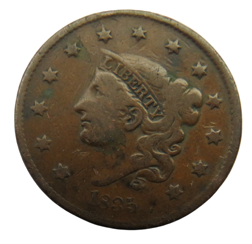 1835 USA Coronet Head One Cent Coin