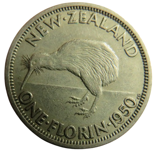 1950 King George VI New Zealand One Florin Coin