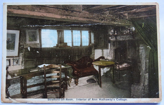 Vintage Postcard of Stratford-on-Avon, Interior of Ann Hathaway's Cottage 1907