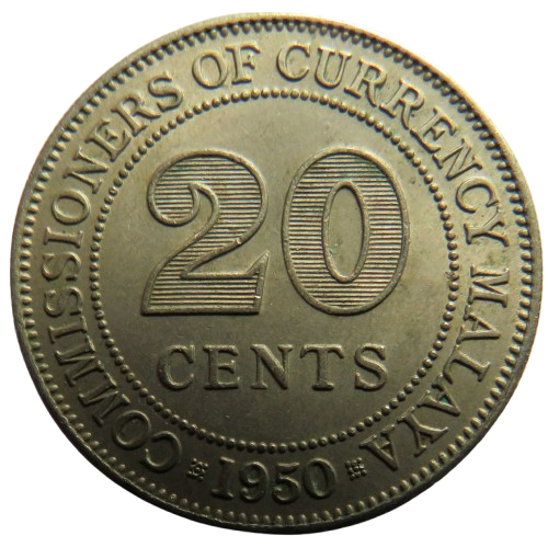 1950 King George VI Commissioners of Currency 20 Cents Coin