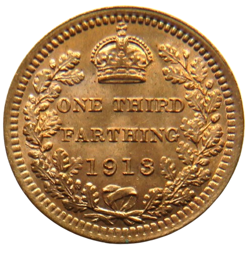 1913 King George V 1/3 One Third Farthing Coin Unc For Use In Malta