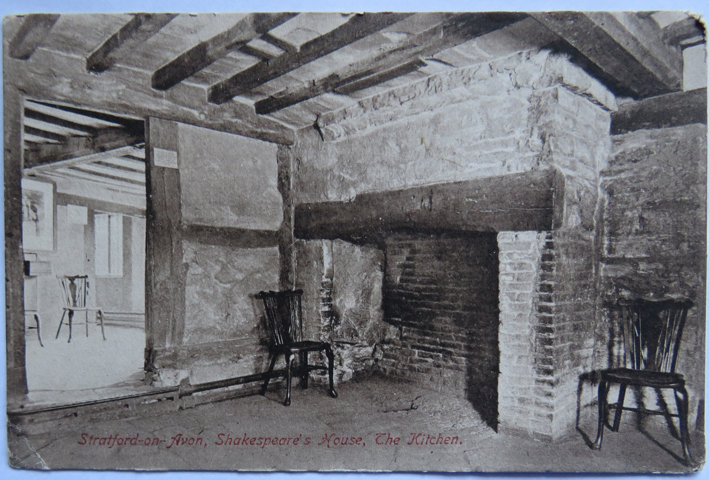 Vintage Postcard of Stratford-on-Avon, Shakespeare's House, The Kitchen 1909