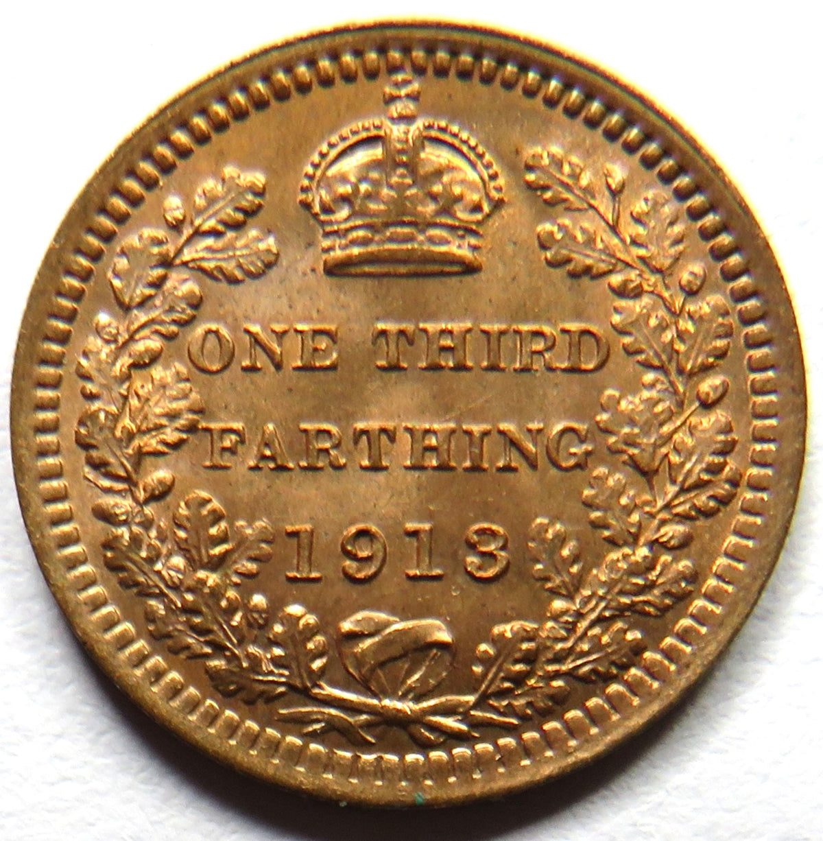 1913 King George V 1/3 One Third Farthing Coin Unc For Use In Malta
