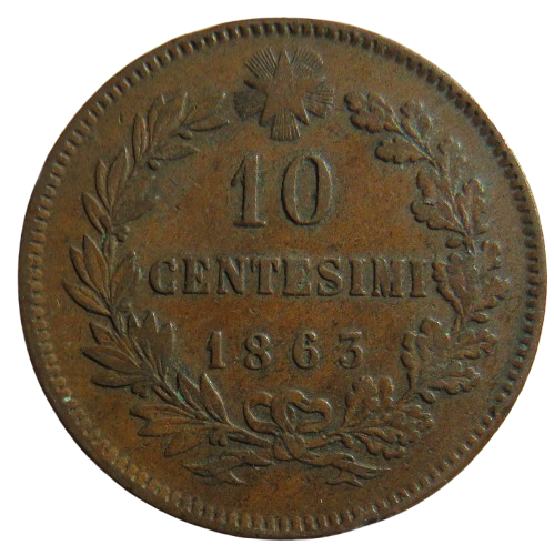 1863 Italy 10 Centesimi Coin