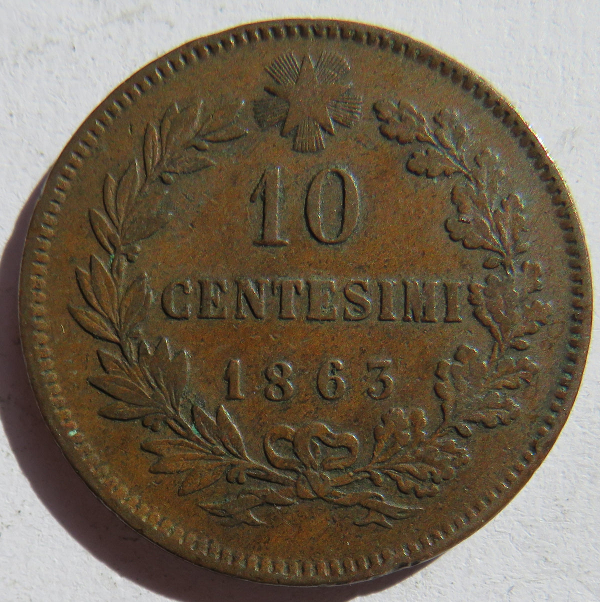 1863 Italy 10 Centesimi Coin