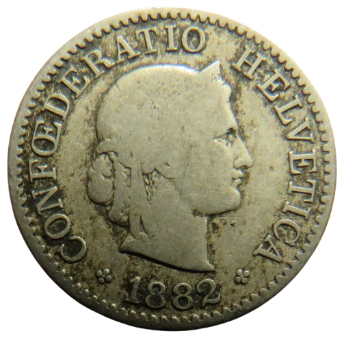 1882 Switzerland 5 Rappen Coin
